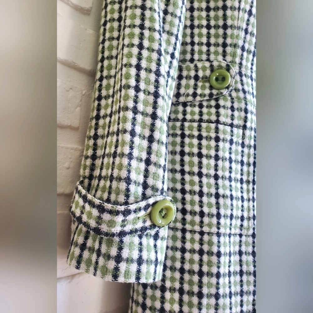 Retro Green Black Plaid 3/4 Length Tailored Coat Jacket Size Medium - Picture 13 of 16